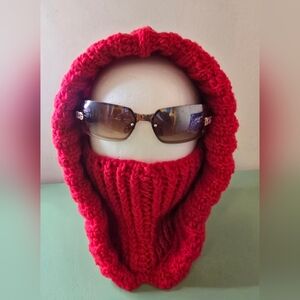 Cozy Red Crochet Turtleneck Hoodie